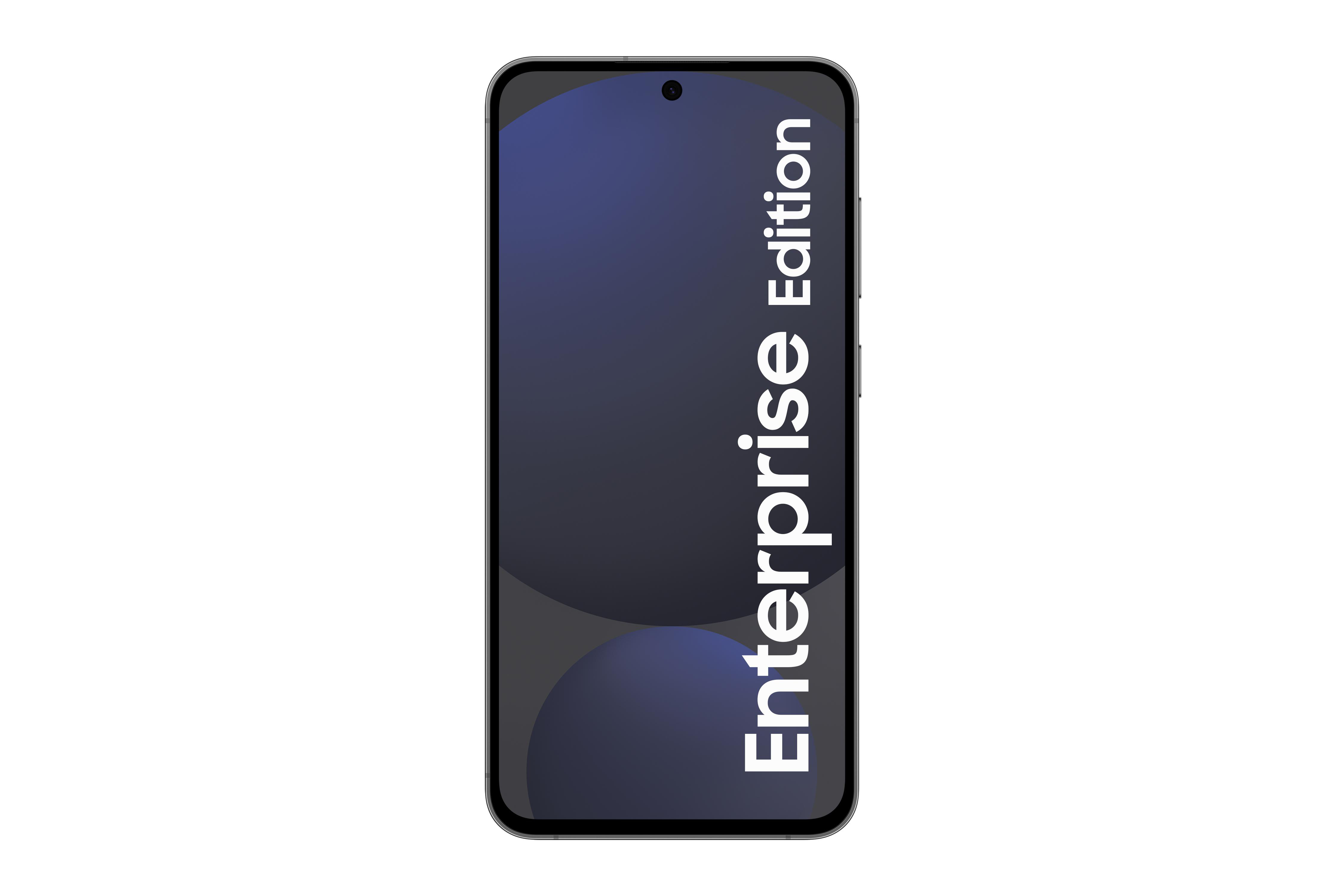 Smartphone mit dunkelblauem Bildschirm. Text 'Enterprise Edition' auf dem Bildschirm. Weißer Hintergrund.