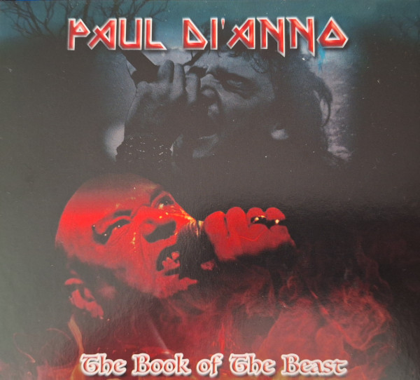 Albumhoes van 'The Book of The Beast' door Paul Di'Anno. Bevat een rode gezichtsafbeelding.