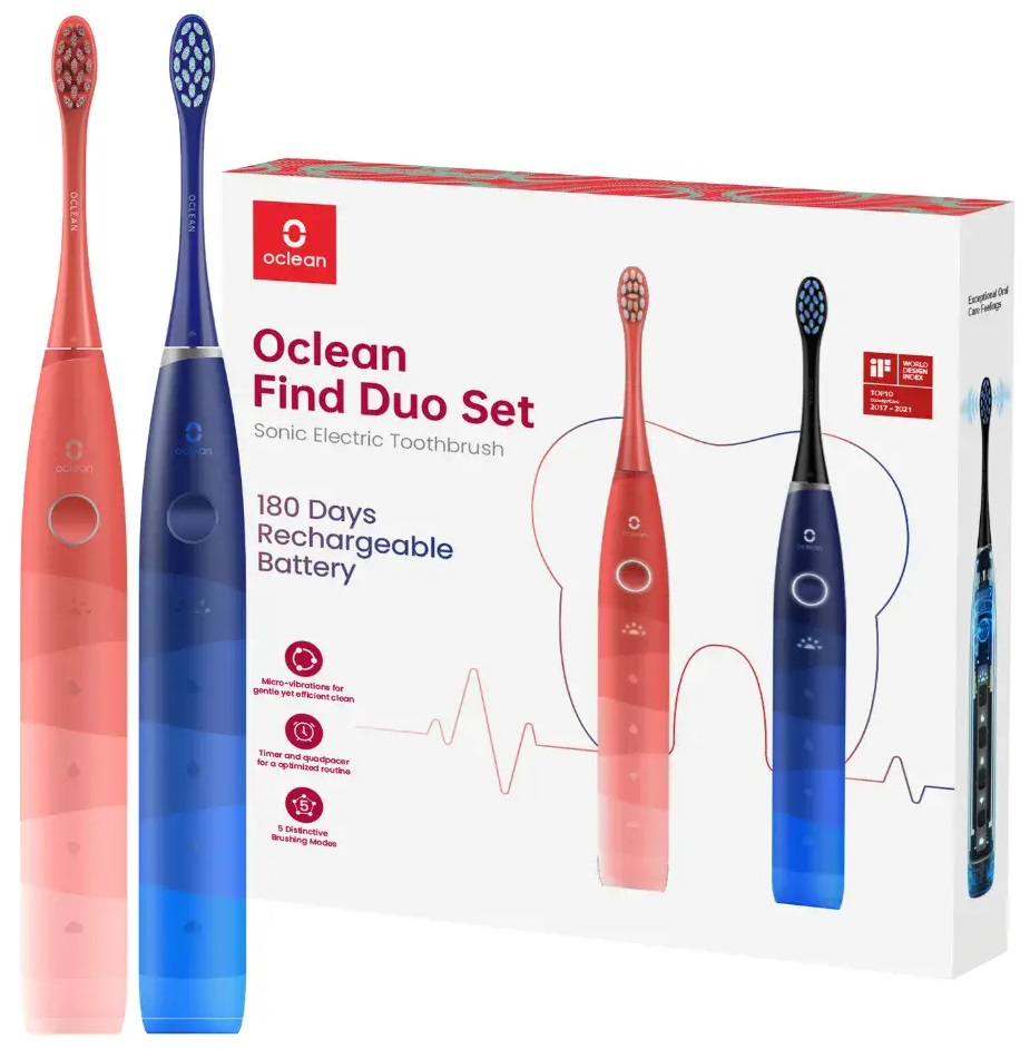Oclean Find Duo Set elektrycznych szczoteczek do zębów z pudełkiem.