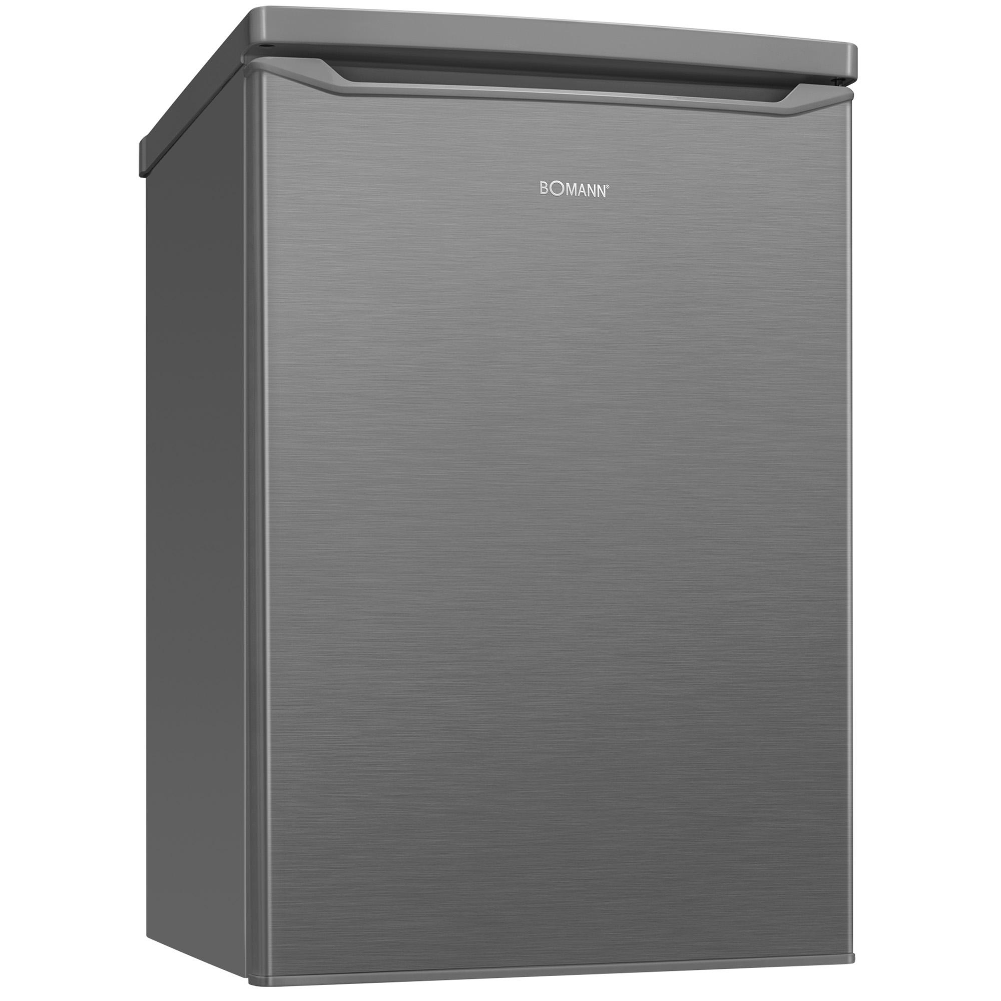 Ein grauer Kühlschrank mit dem Markennamen "BOMANN" auf der Vorderseite.