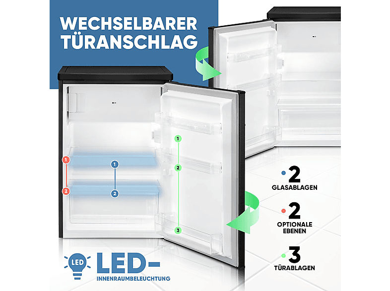Bomann KS 7251 Kühlschrank mit Gefrierfach (C, 850 mm hoch, Edelstahl Optik schwarz, 109 l) — Foto 4 von 5