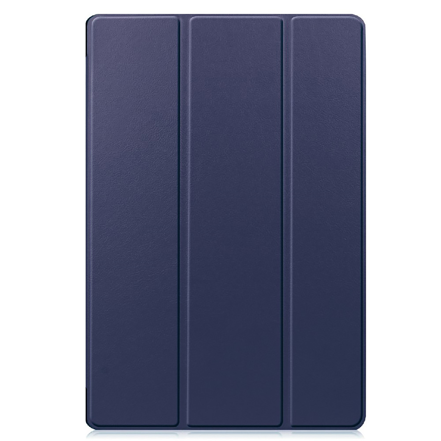 Un étui iPad bleu fermé avec une texture semblable au cuir.