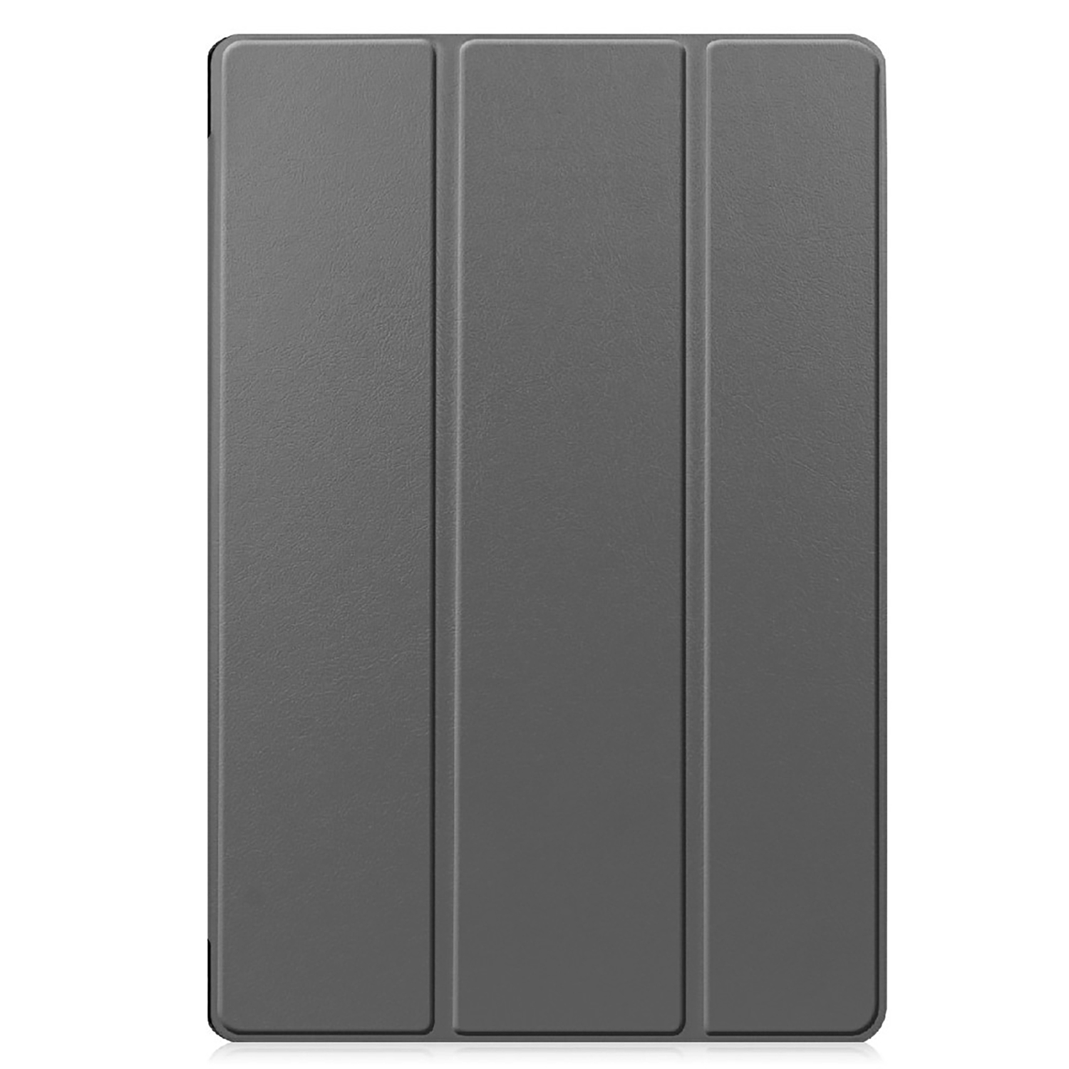 Une housse de tablette grise à trois volets.
