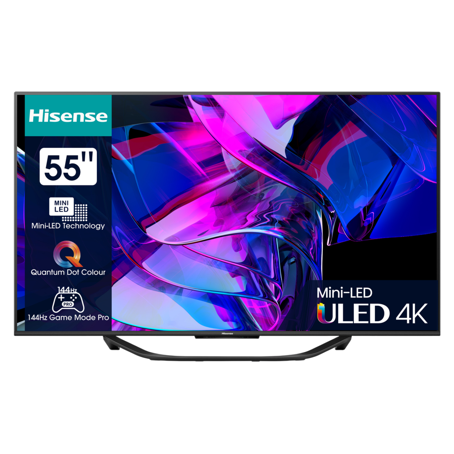 Een 55 inch tv met tekst op het scherm.