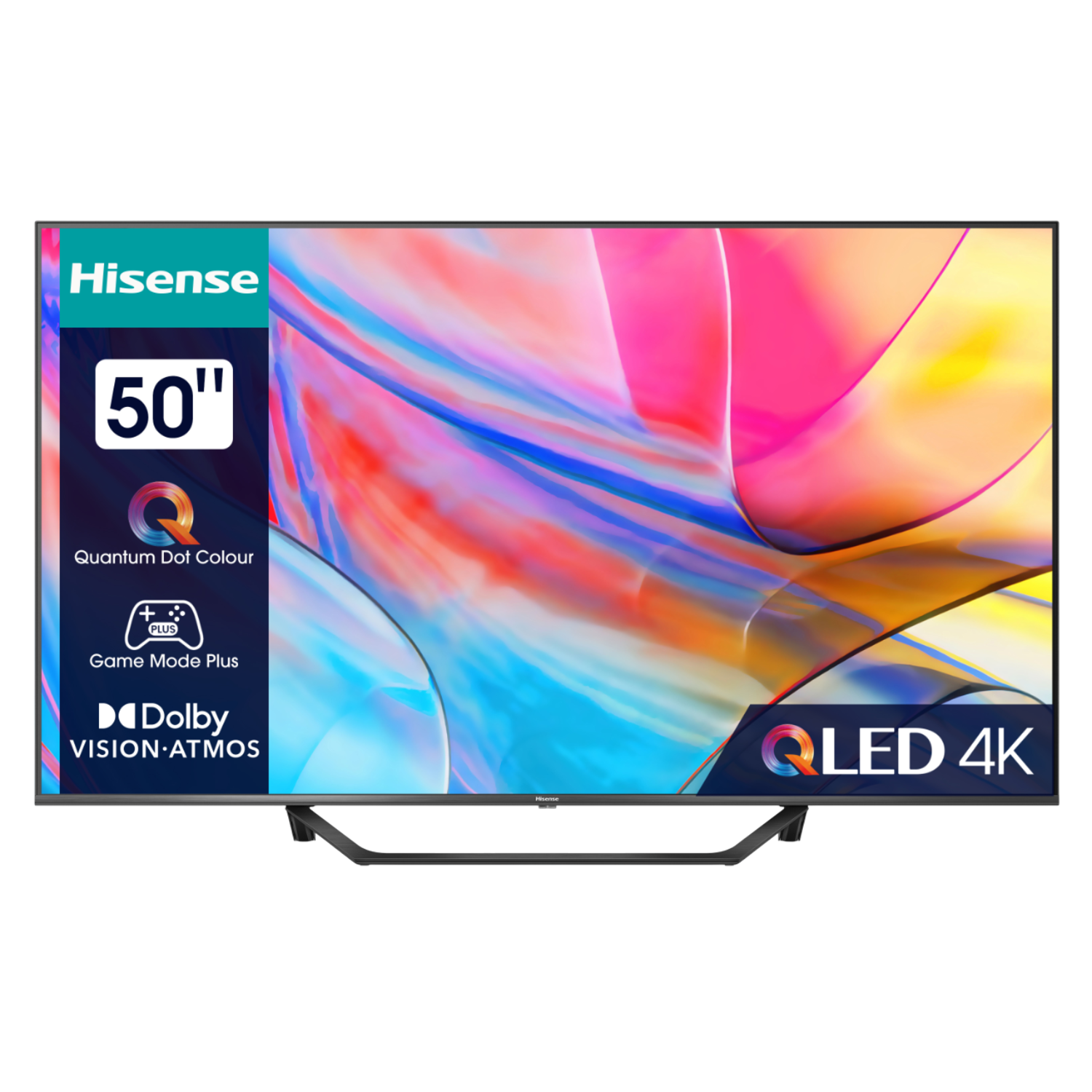 50" Hisense QLED 4K TV met kleurrijk scherm.