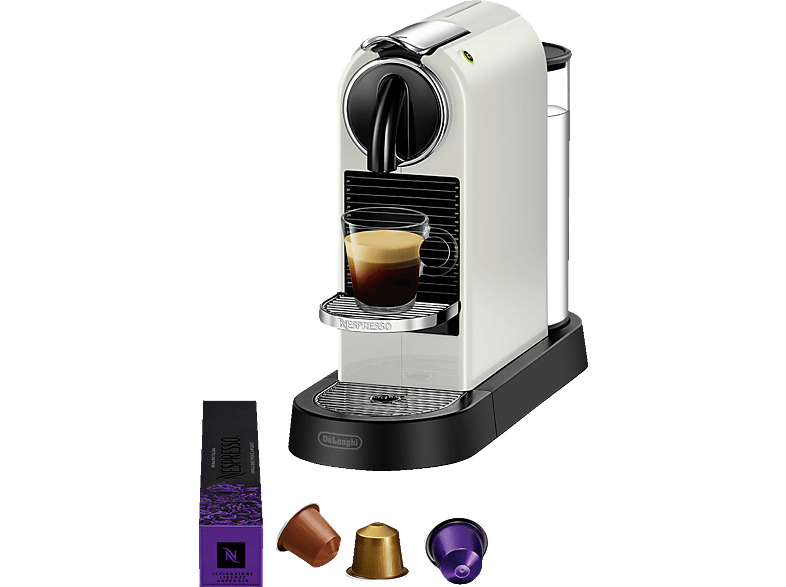 DELONGHI Citiz EN167.W Nespresso Citiz EN167.B, stylisch schlankes Design auch für hohe Gläser, schnelle Aufheizzeit, einfache Bedienung, Kapselmaschine Weiß