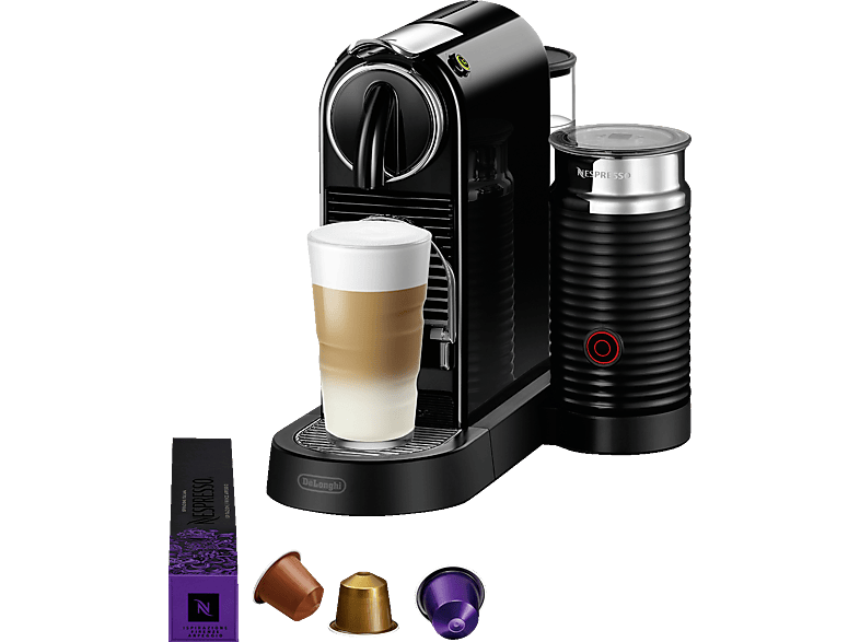 DELONGHI Nespresso Citiz EN267.BAE, stylisch schlankes Design auch für hohe Gläser, cremiger Milchschaum, einfache Bedienung, Kapselmaschine Schwarz