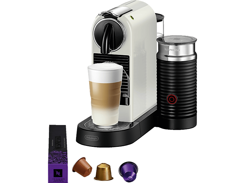 DELONGHI Nespresso Citiz EN267.WAE, stylisch schlankes Design auch für hohe Gläser, cremiger Milchschaum, einfache Bedienung, Kapselmaschine Weiß