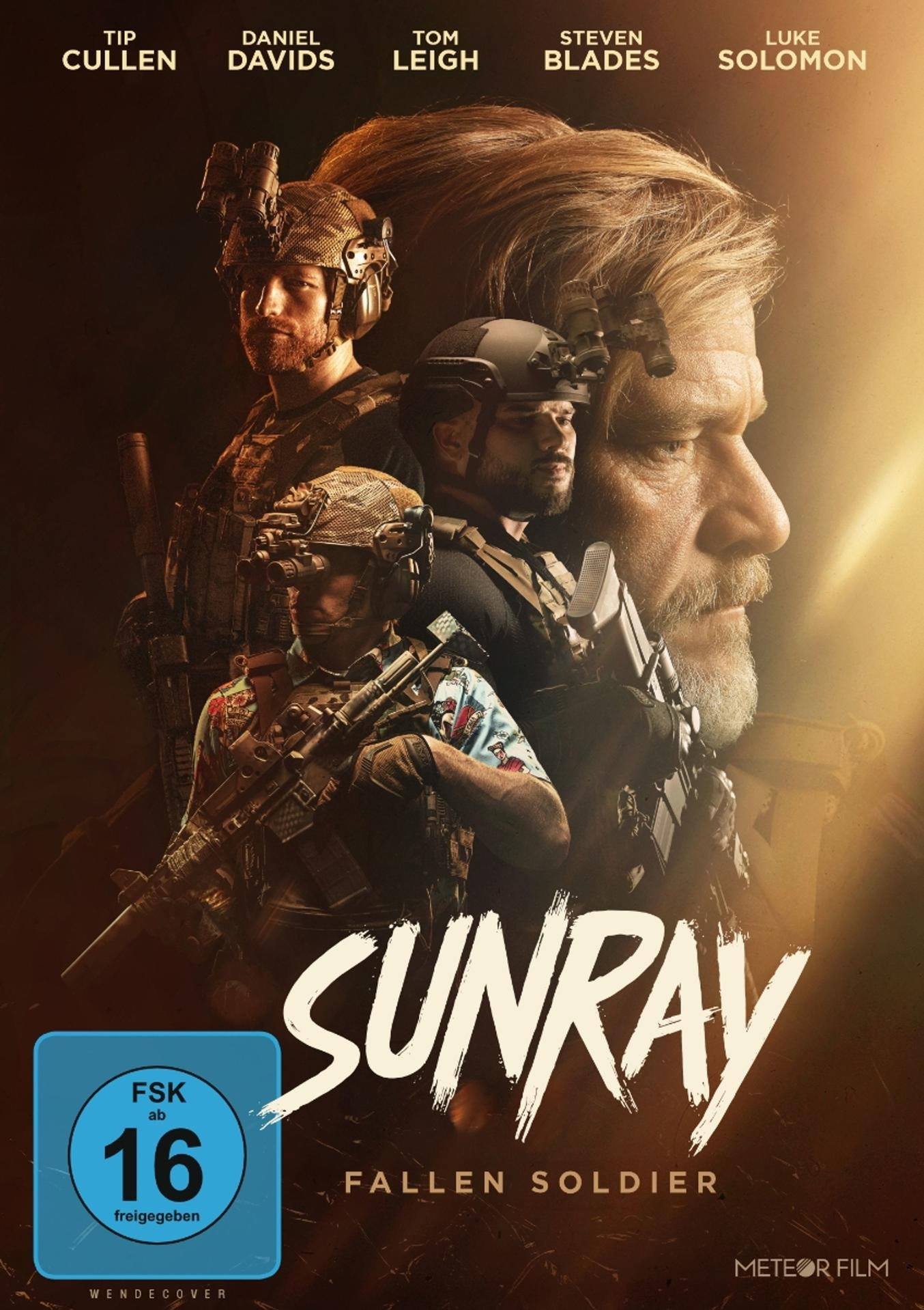 Filmposter mit Soldaten mit Waffen. Titel: SUNRAY, und die Namen der Schauspieler sind oben aufgeführt.