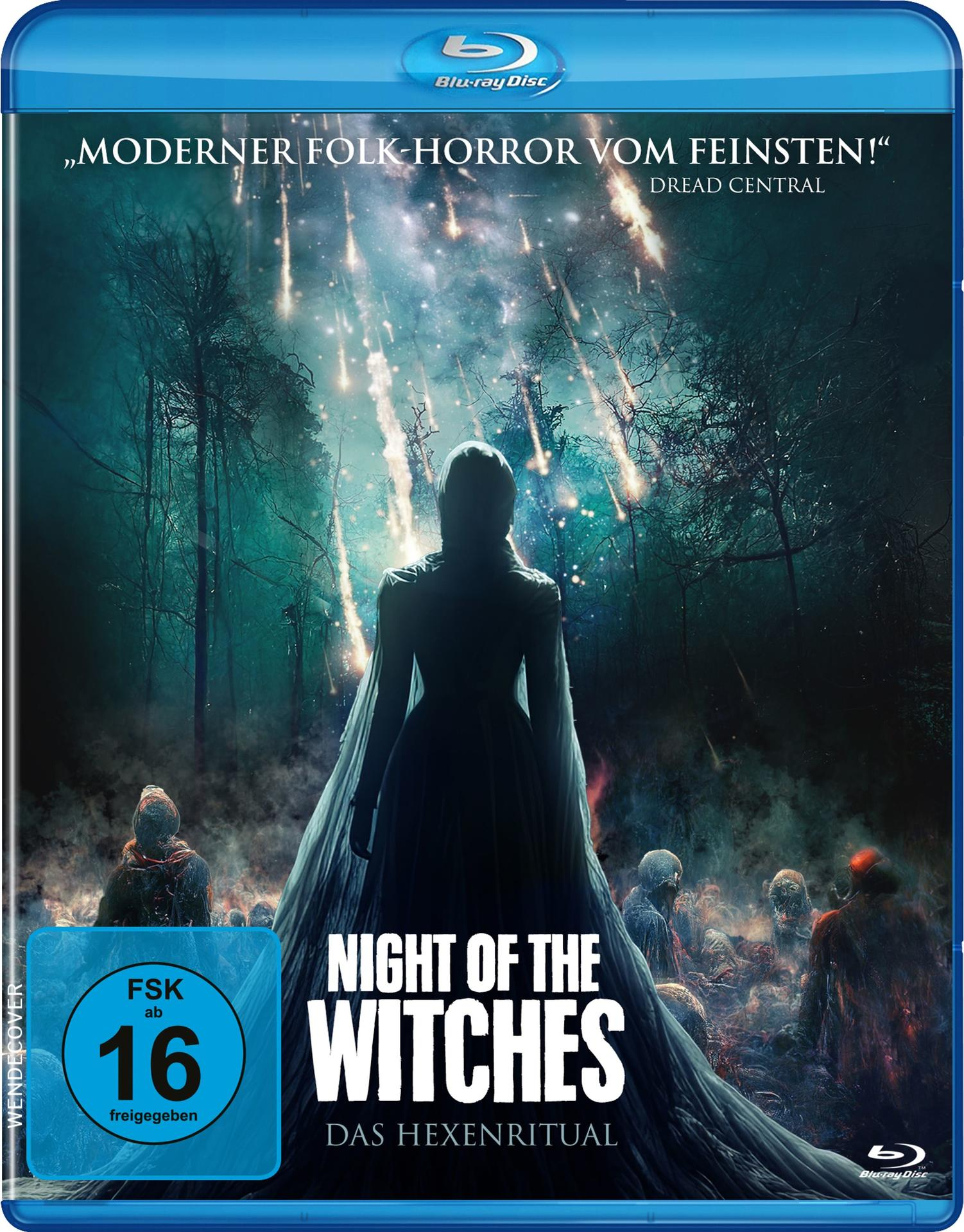 Night of the Witches Blu-ray Cover. Eine Frau in langem Kleid in einem Wald. Dunkle und stimmungsvolle Töne.