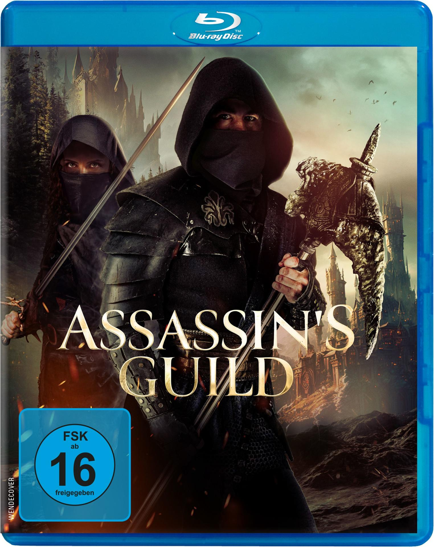 Blu-ray-Disc-Cover von 'Assassin's Guild'. Zwei Figuren in dunklen Umhängen mit Waffen.