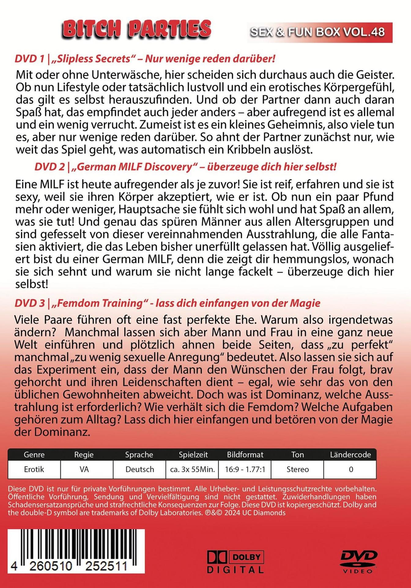 DVD-Cover mit Text auf Deutsch. Es ist für einen Sex- und Fun-Band. Text- und Grafikdetails.