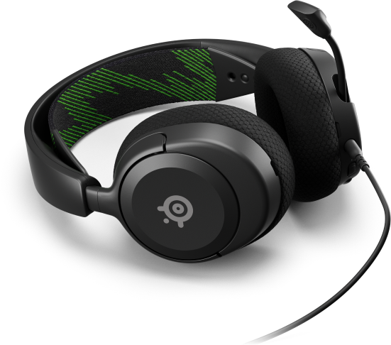 Fekete gamer fejhallgató mikrofonnal. A márka a SteelSeries.