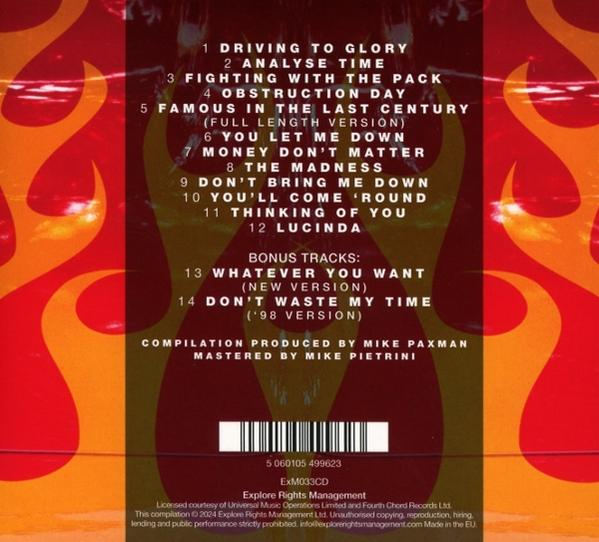 Albumcover mit Titelliste. Rote und gelbe Flammen. Text in Weiß.
