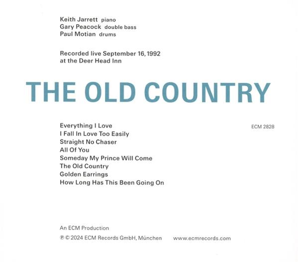 Text auf weißem Hintergrund: Keith Jarrett, Gary Peacock, Paul Motian, 'The Old Country'.