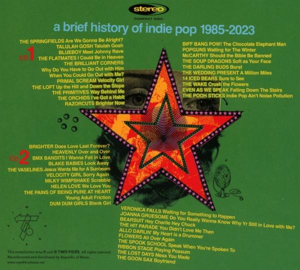 CD-Cover: 'A Brief History of Indie Pop'. Listen von Songtiteln und Sternform.