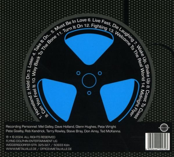 Ein blaues kreisförmiges Design mit Text über das Album und den Künstler.