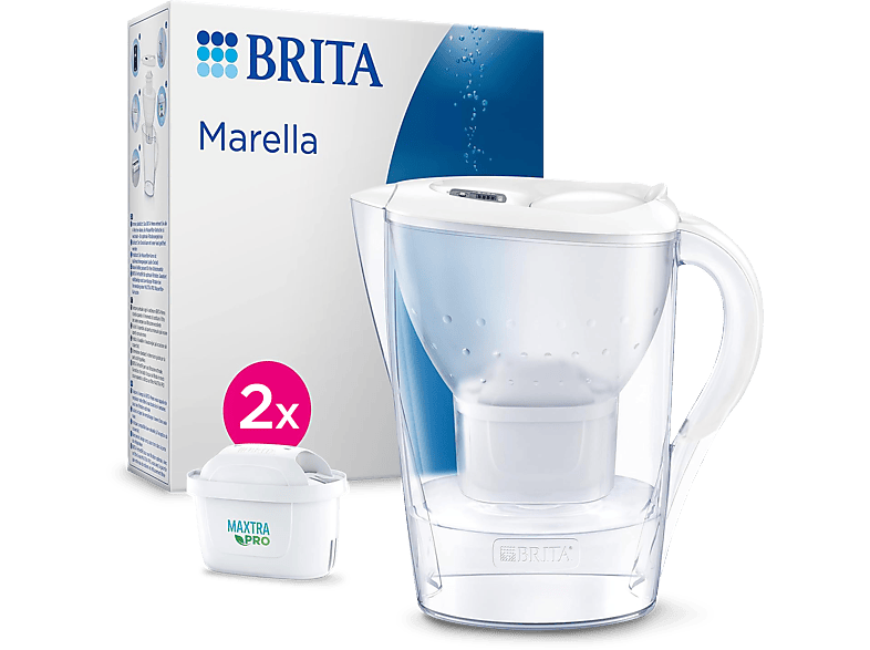 Jarra Filtrante - BRITA Marella Blanca (2,4 l) Incluye 2 Cartuchos MAXTRA PRO All-in-1, Memo Digital y Tapa Abatible
