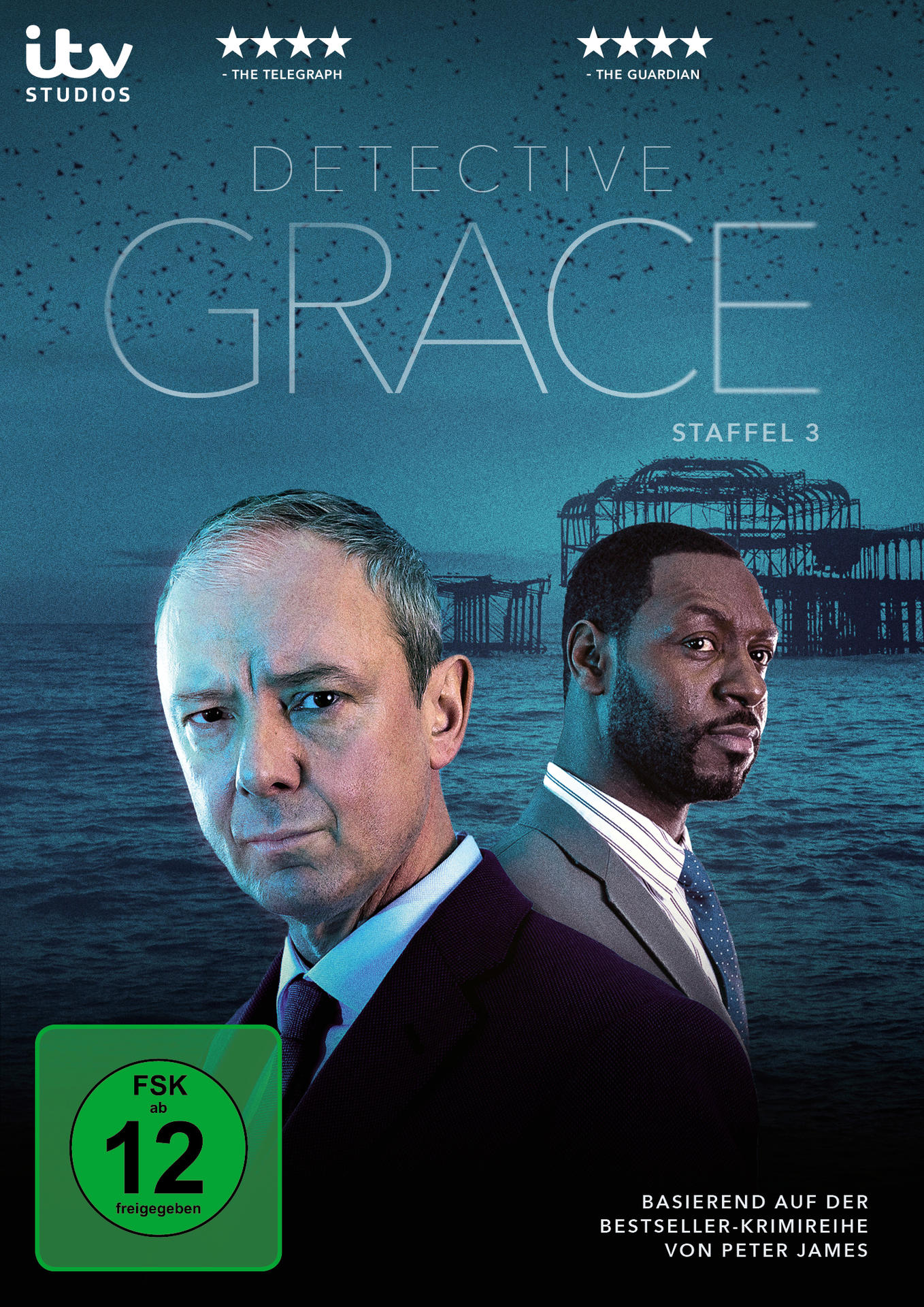 DVD-Cover für Detective Grace. Zwei Männer stehen vor einer Strandszene.