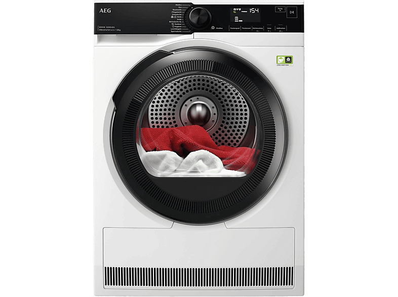 AEG TR8T75780 8000 AbsoluteCare® Wärmepumpentrockner (8,0 kg, EEK: B, 63 dB(A)), Weiß)