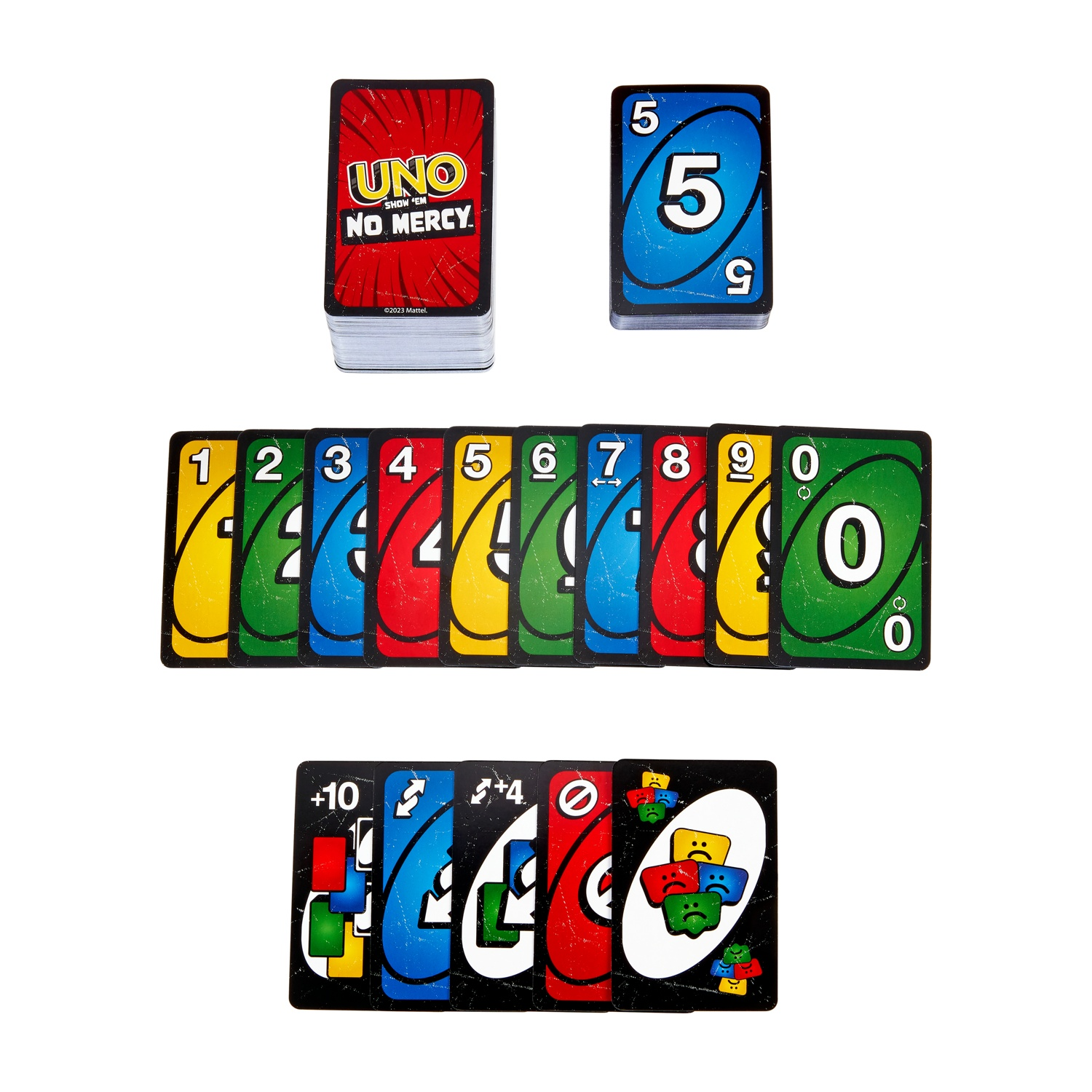 Gioco di carte Uno: carte con numeri 0-9 a colori e carte azione.