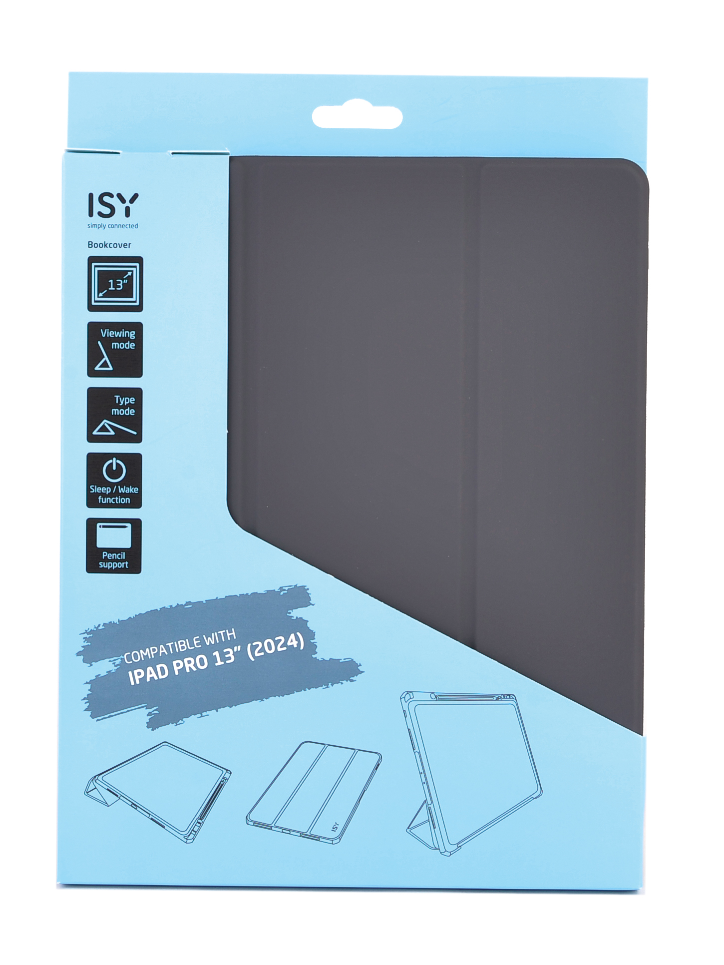 Box für ein ISY iPad Pro 13" (2024) Bookcover, mit Produktbildern.