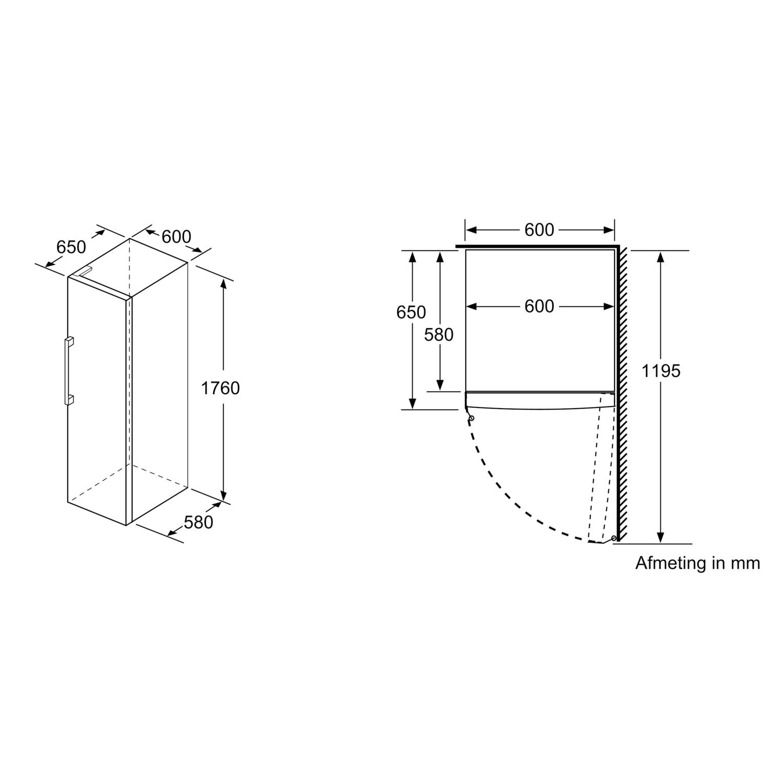 Architectural drawing of a cabinet with dimensions. The cabinet is a simple rectangular shape.