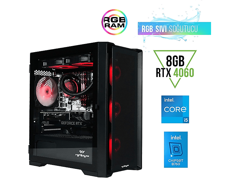 WARP Optima i5/12400FB760 Cooling/Asus RTX 40608 GB/RGB/16GB RGB/512 GB/650WFSP Powers/Freedos Oyuncu Bilgisayarı Siyah_0