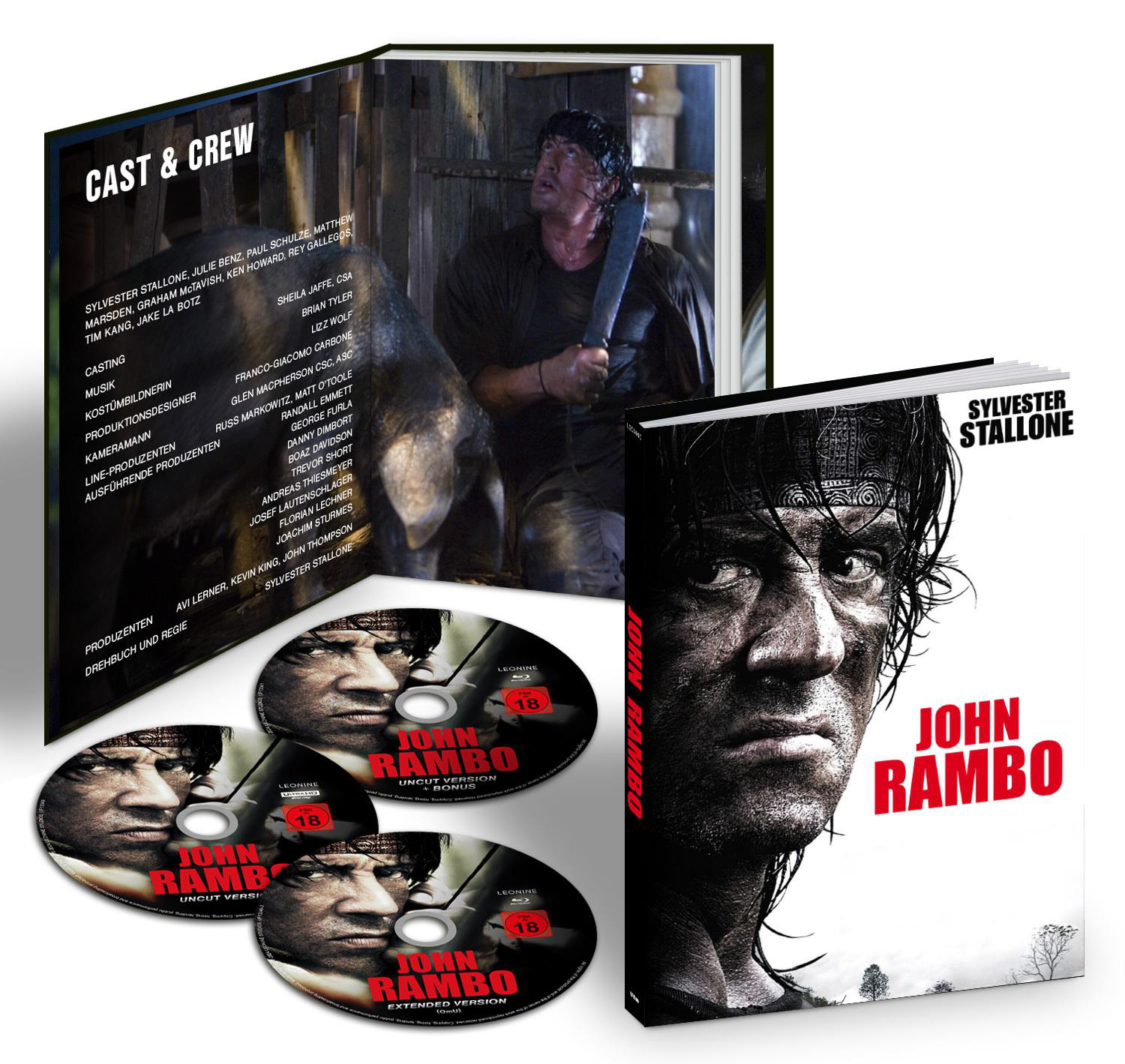 Das John Rambo DVD-Set mit Filmplakat und Discs.