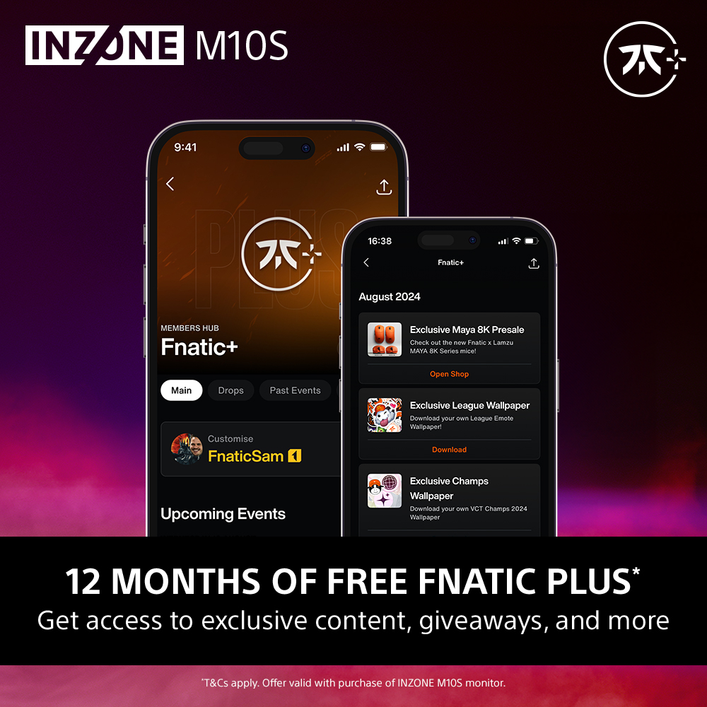 Deux smartphones avec interfaces d'applications et texte sur le contenu gratuit Fnatic Plus.