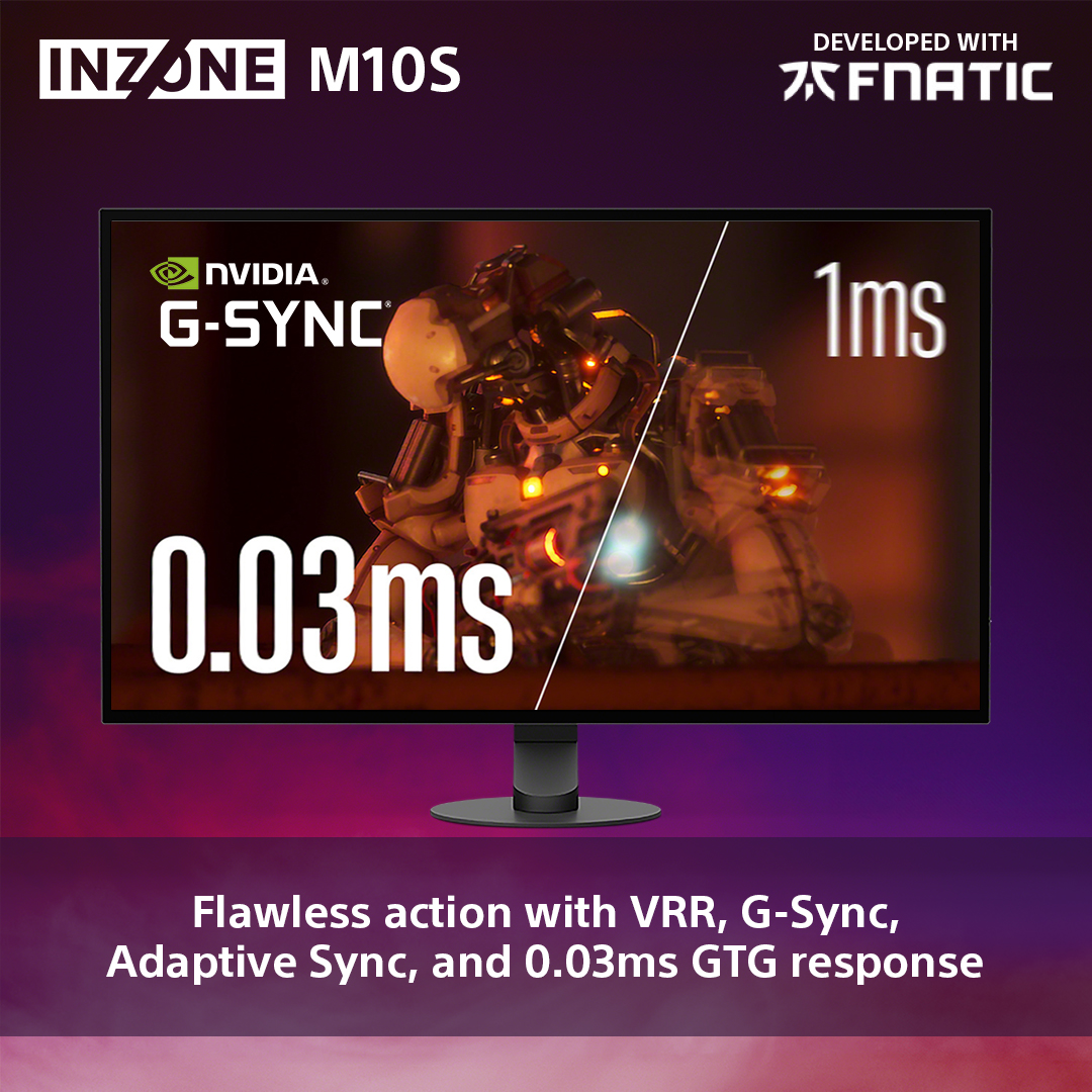 Moniteur de jeu affichant un jeu rapide, G-Sync et un temps de réponse de 1 ms.