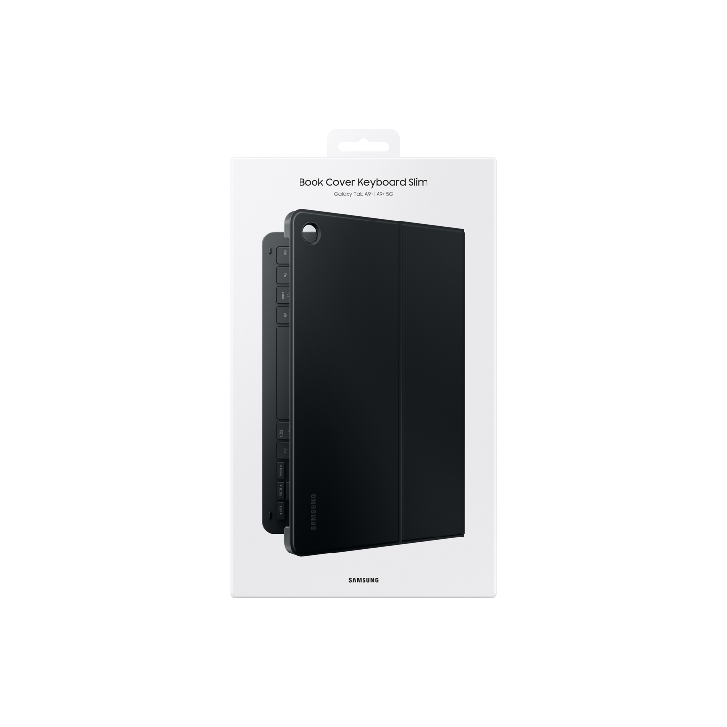 Black tablet keyboard case in packaging. Brand name Samsung is visible.