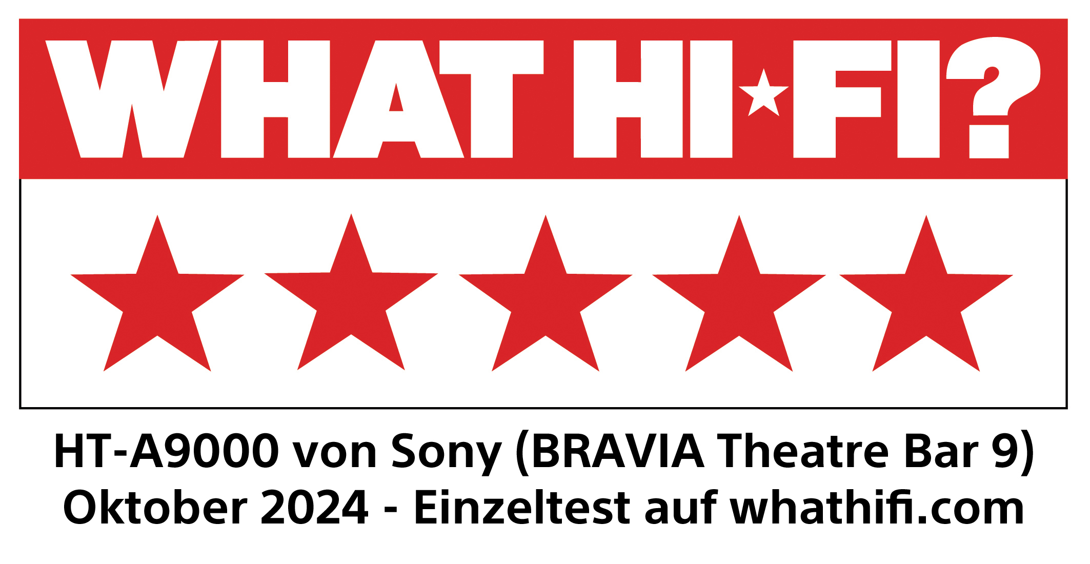 Graphique de révision What Hi-Fi?. Texte et étoiles rouges, nom du produit et détails.