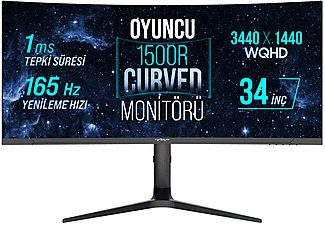 WARP WP34-B 34 inç 165 Hz 1 ms (MPRT) WQHD Curved RGB G-Sync/FreeSync Gaming Monitör Siyah