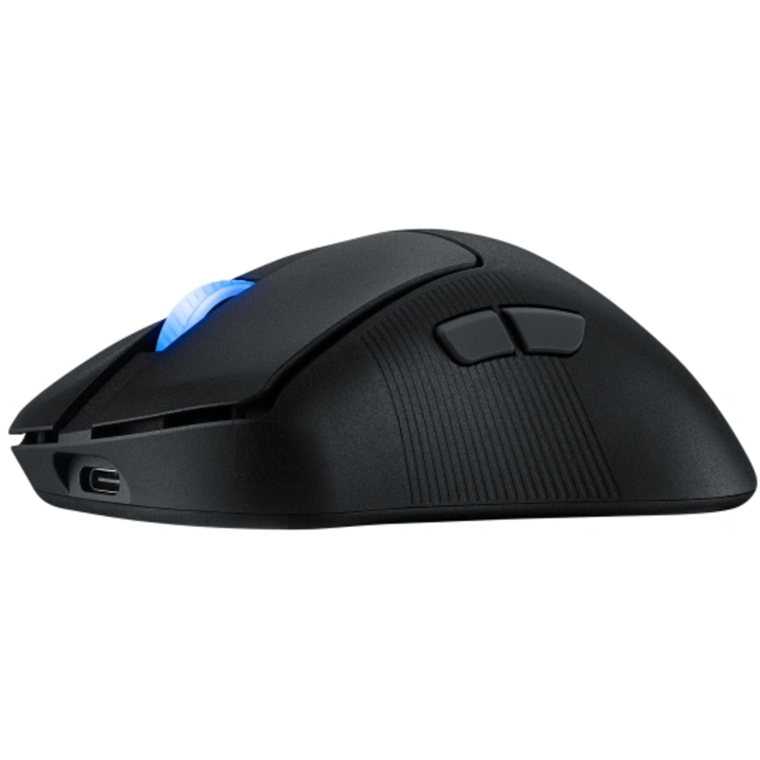 A black mouse with blue light.