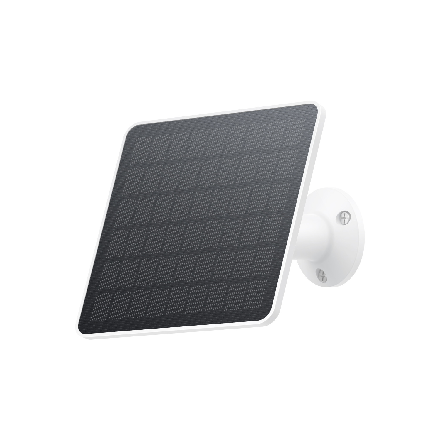 Solar panel, black cells, white frame and mount, isolated on white.