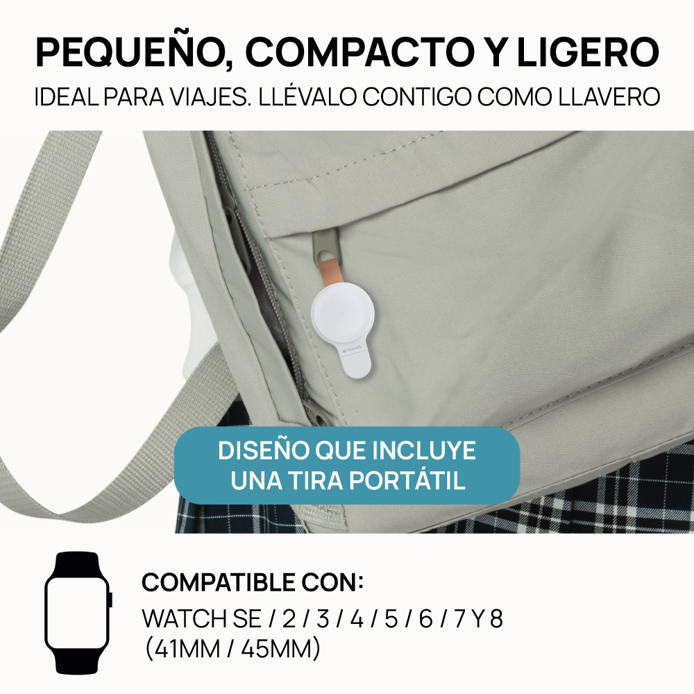 Un dispositivo de seguimiento blanco con un cordón adjunto a una mochila.