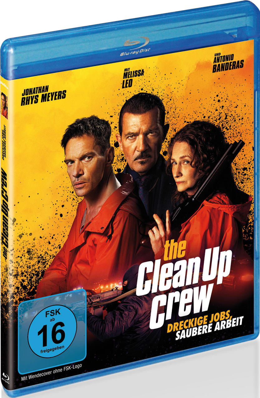 Blu-ray-Hülle: 'The Clean Up Crew' Filmplakat mit Schauspielern und Titel.