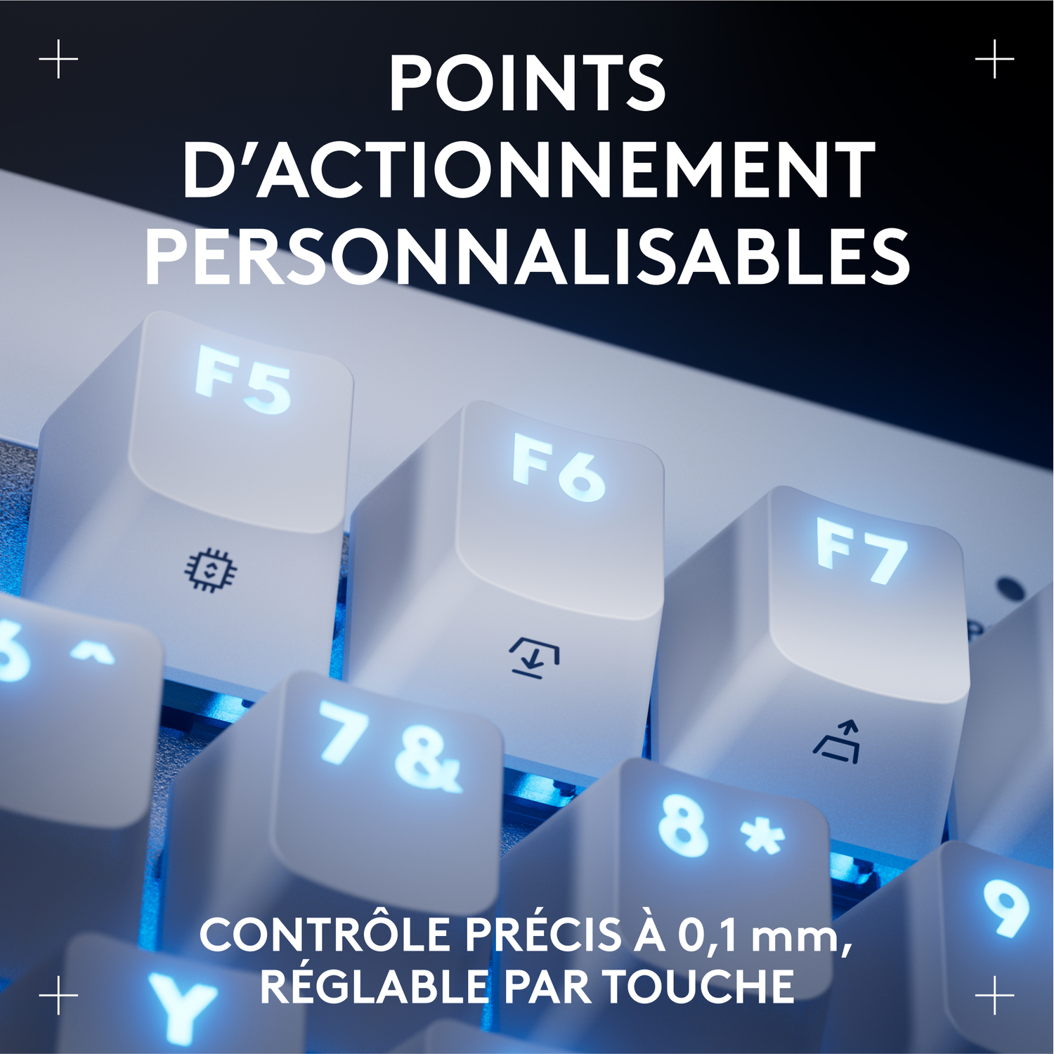 Gros plan sur les touches du clavier avec F5, F6 et F7 en surbrillance, et d'autres touches.