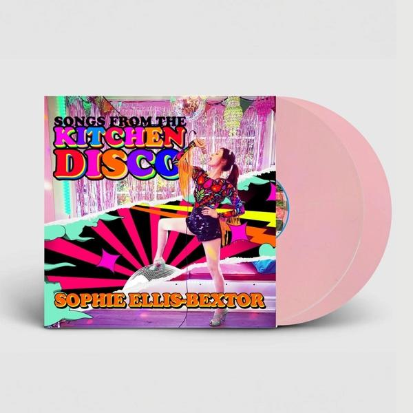 Rózsaszín bakelit lemez és album borító. A borítón egy nő látható, és a szöveg: SONGS FROM THE KITCHEN DISCO.