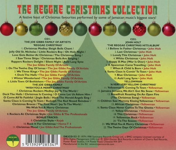 CD-Cover für The Reggae Christmas Collection mit festlichen Farben und Titellisten.