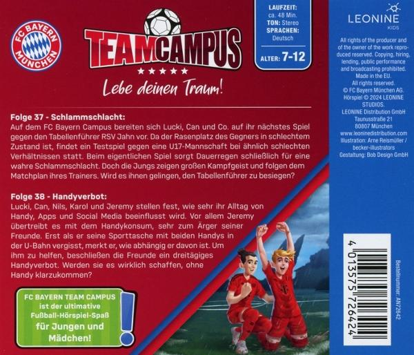 Ein Spielkoffer mit dem FC Bayern München Logo und zwei Cartoonfiguren.