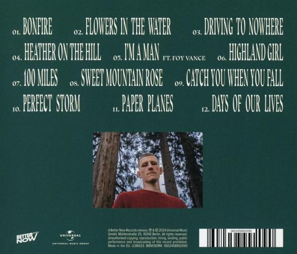 CD-Cover mit Titelliste und dem Gesicht eines Mannes. Bäume im Hintergrund. Better Now Records Logo.