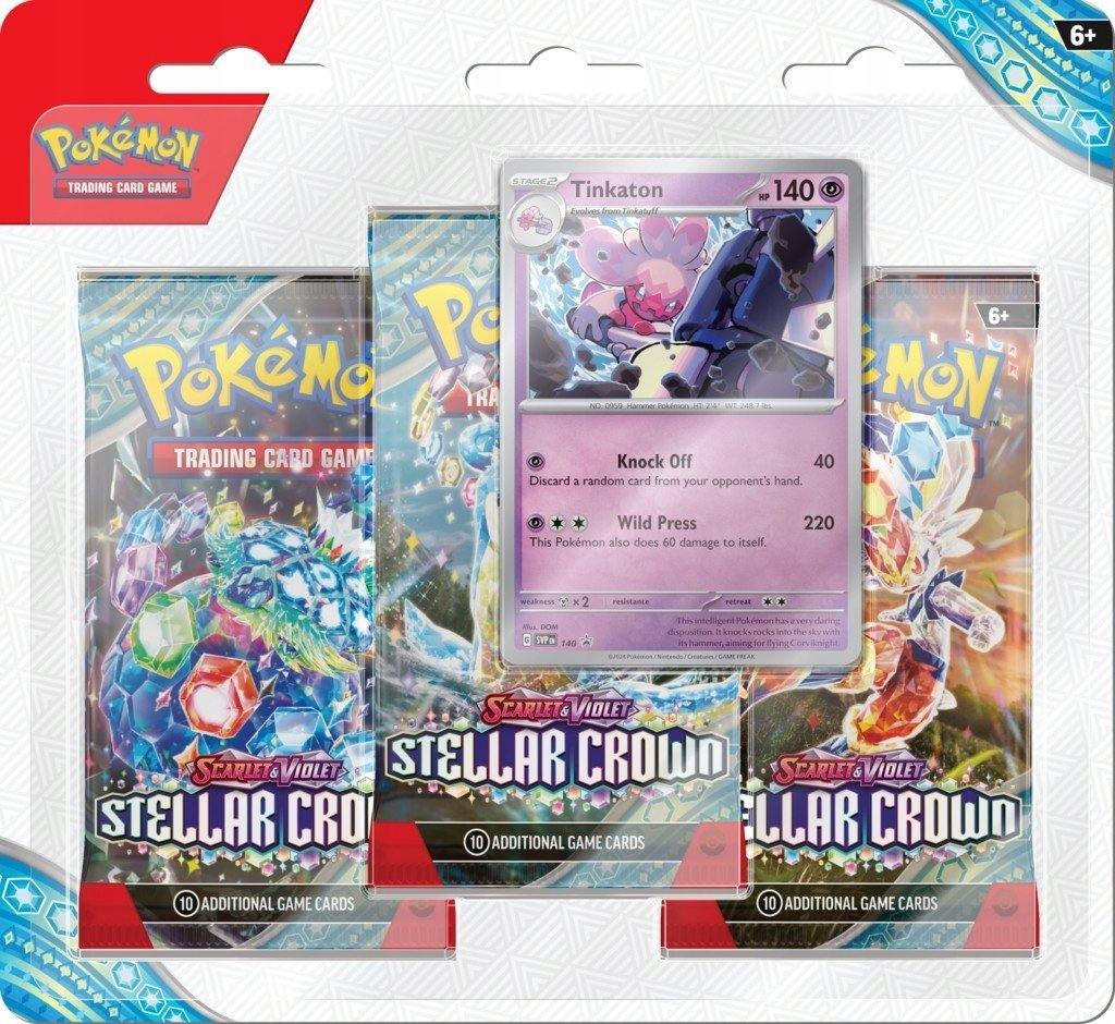 Paczka Pokemon Trading Card Game. Zawiera kartę Tinkaton i pakiety Stellar Crown.