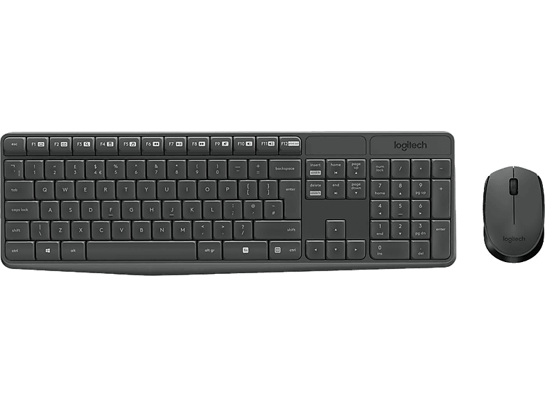 LOGITECH MK235 Kabelloses Tastatur-Maus-Set, DEU (Qwertz), Grau; Kabelloses Tastatur-Maus Set