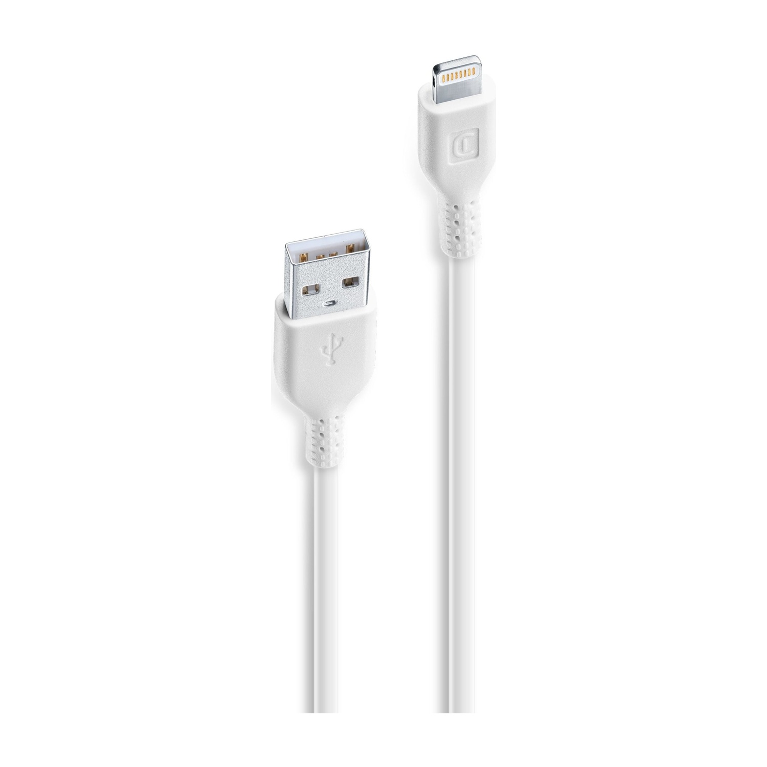 Un cavo bianco con connettore USB e Lightning.
