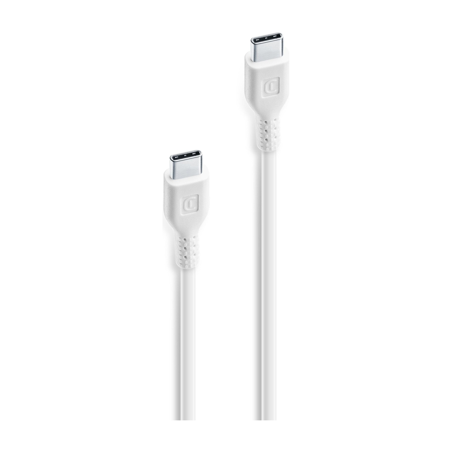 Sono mostrati due cavi USB-C bianchi, uno accanto all'altro, con connettori a entrambe le estremità.