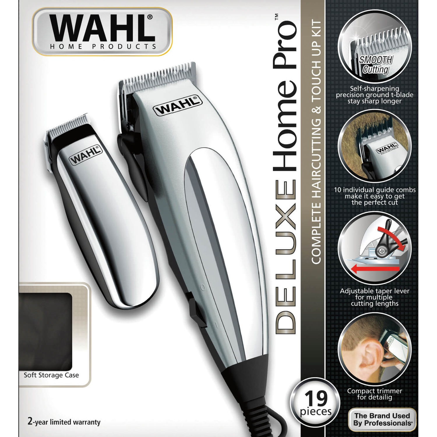Kit tagliacapelli Wahl Home Pro con accessori e custodia nera.