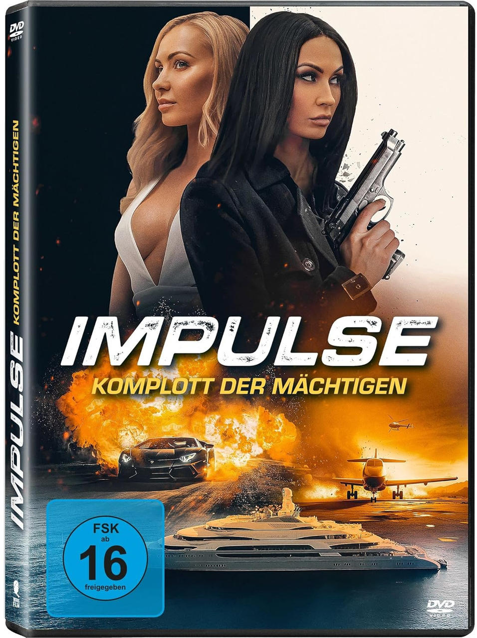 DVD-Cover eines Films mit zwei Frauen und einer Autoexplosion.