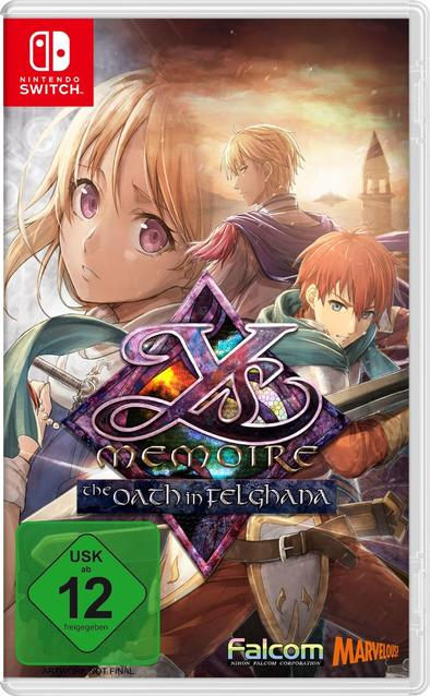 Nintendo Switch Spielbox. Anime-Charaktere und Spieltitel: Ys VIII Lacrimosa of Dana.